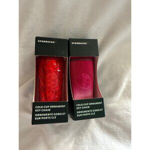 Starbucks Cold Cup Ornament Keychains In Red & Pink